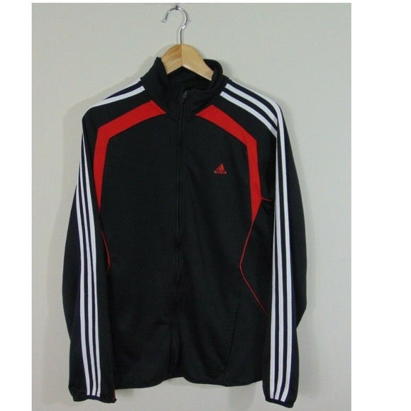 adidas track jacket black with red stripes